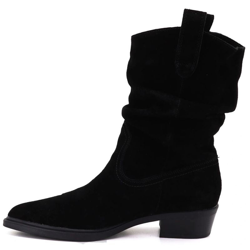 Black Ruched Leather Cowboy Ankle Boots for Women Sergio Leone BT-16-S