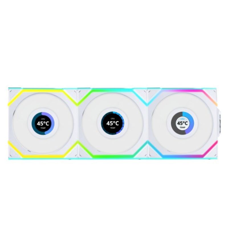 Lian Li LULI-100 UNI FAN SL LCD fan, ARGB, PWM, 3x, 120 mm, Wireless control via 2.4GHz controller, white Chłodzenie/Chłodzenie - wentylatory Your Sports Performance