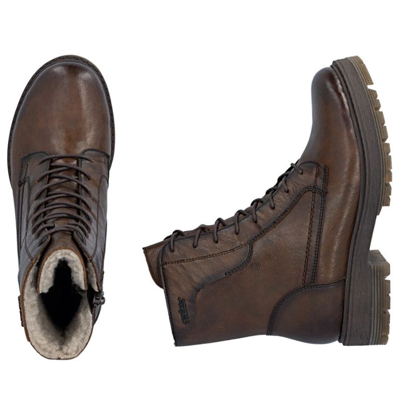 Brown women's leather worker boots Rieker 75800-25