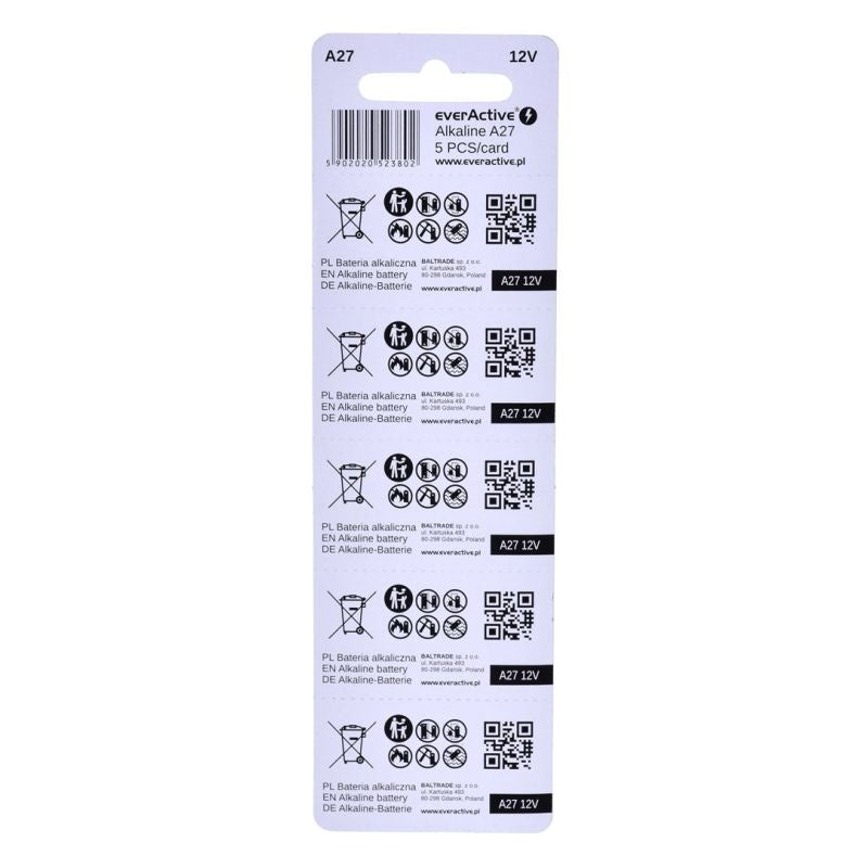 EVERACTIVE ALKALINE BATTERIES 27A 12V, BLISTER 5 PCS 27A5BL Baterie, akumulatorki i ładowarki/Baterie Your Sports Performance