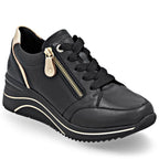 Women's leather wedge sneakers black Remonte Rieker D0T03-03