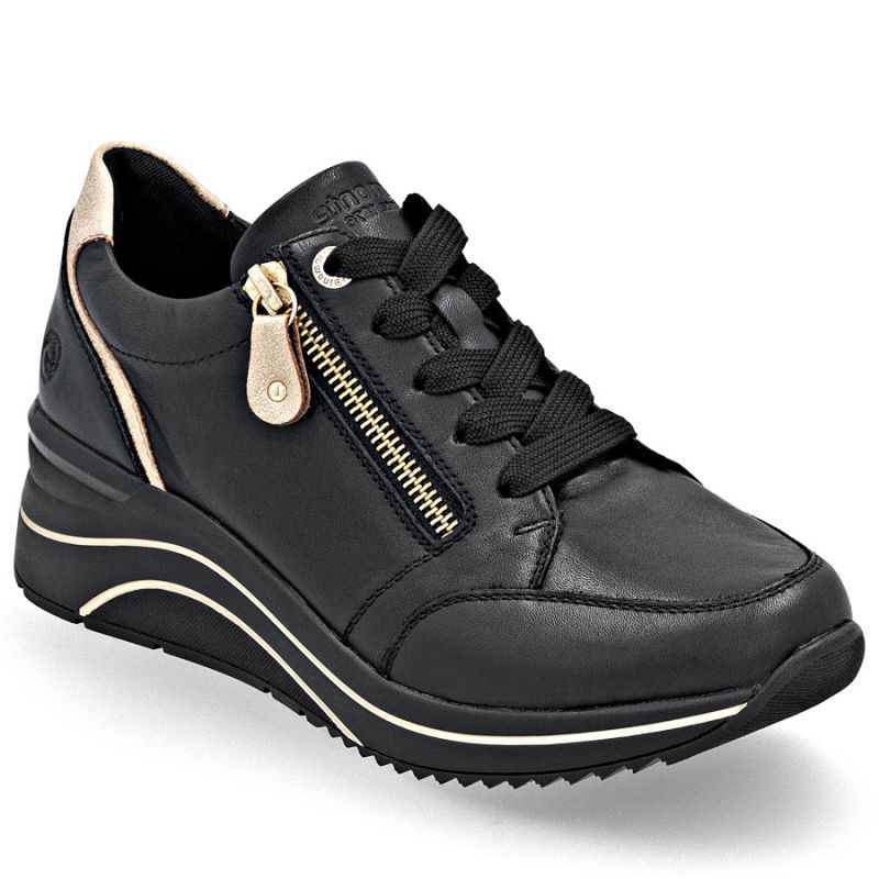 Women's leather wedge sneakers black Remonte Rieker D0T03-03