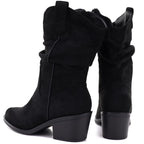 Women's ankle boots, ruffled cowboy boots, black, Vinceza HX27-16536