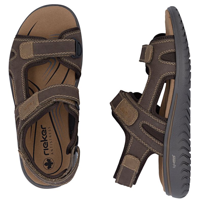Men's brown leather sandals with Velcro Rieker 26450-26 Rieker