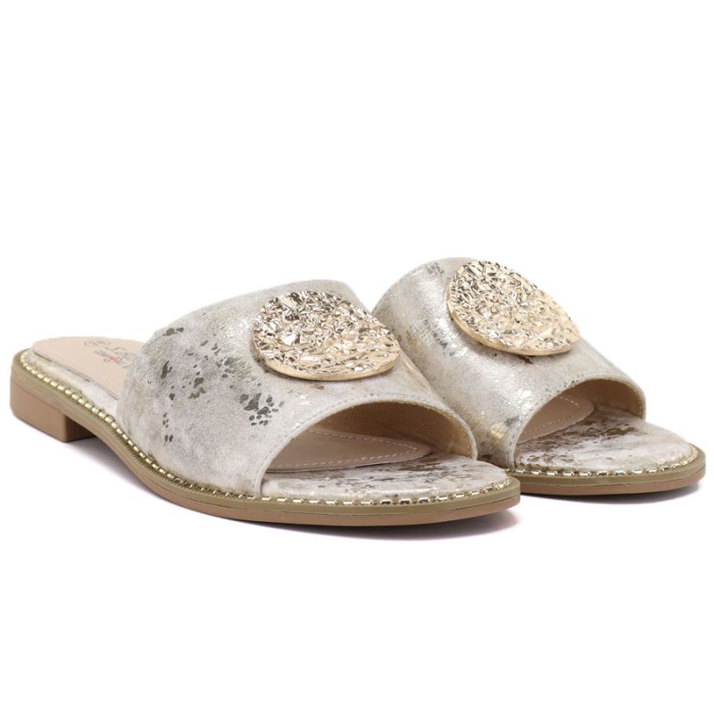 Women's gold leather flip-flops S.Barski KV61-6034 S.Barski