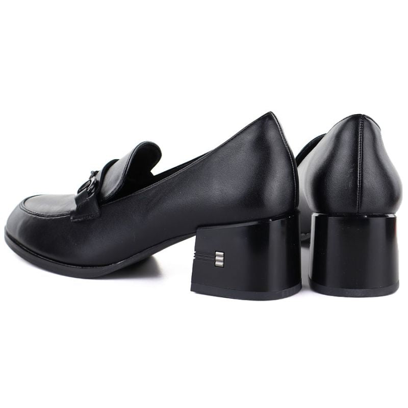 Women's leather lords shoes with heels, black, Vinceza 18116 Vinceza
