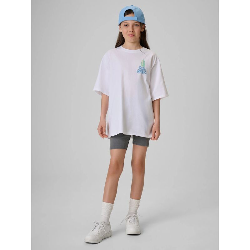 Girls' loose T-shirt with print 4F 4FJRSS26TTSHF3980-11S