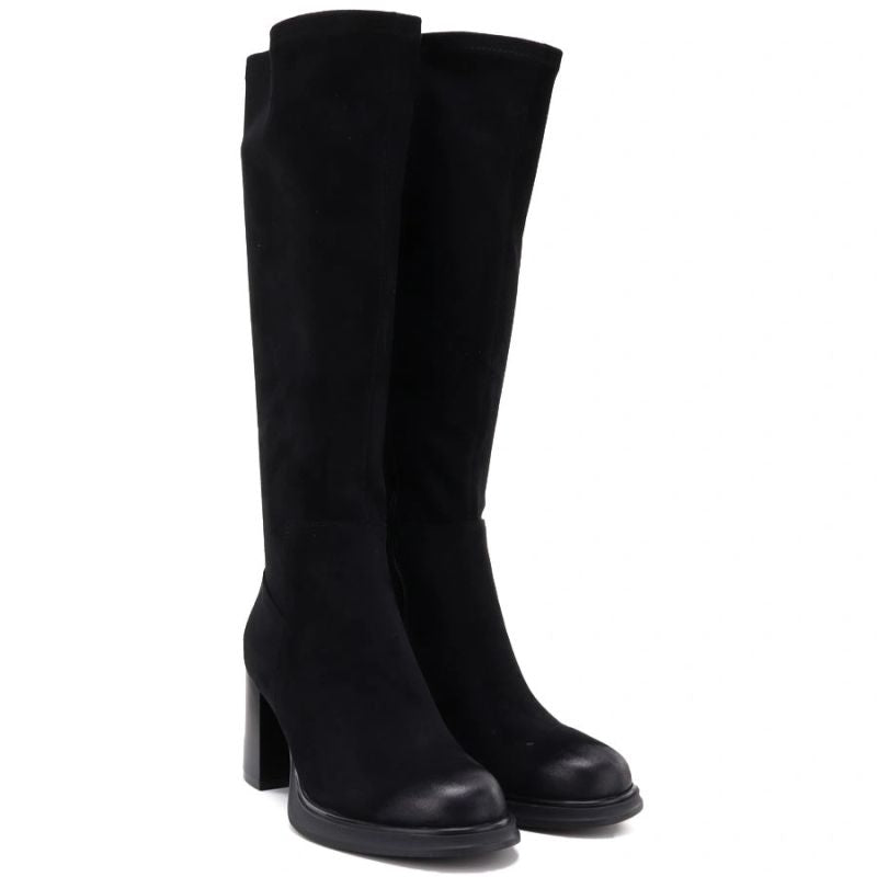 Women’s black faux suede heeled boots Potocki SZ12849