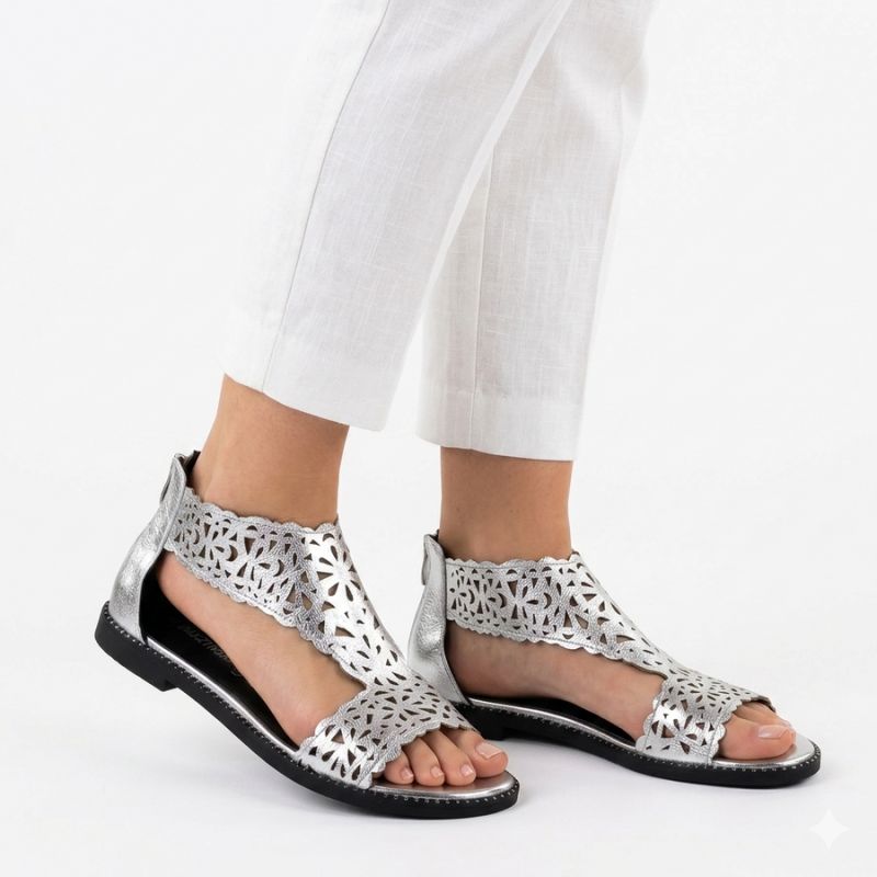 Women's openwork silver sandals M.Daszyński MR24148-2 M. Daszyński