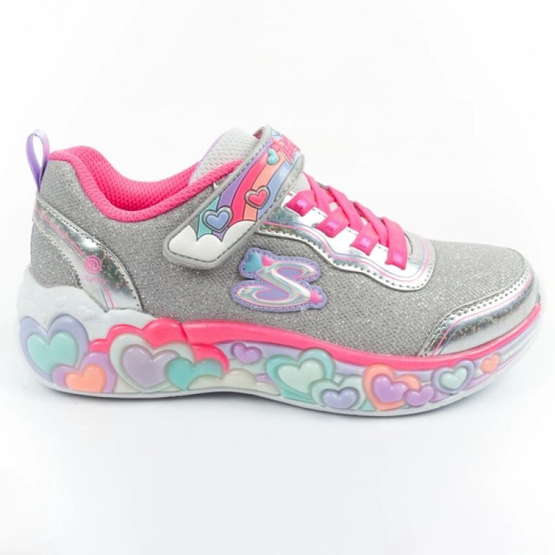 Skechers S Lights LED Children's Velcro Shoes for Girls Gray Skechers