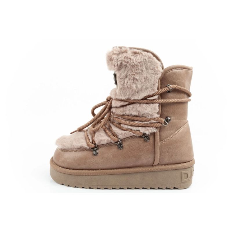 D.Franklin women's winter snow boots, fashionable fur lining, brown high D.Franklin
