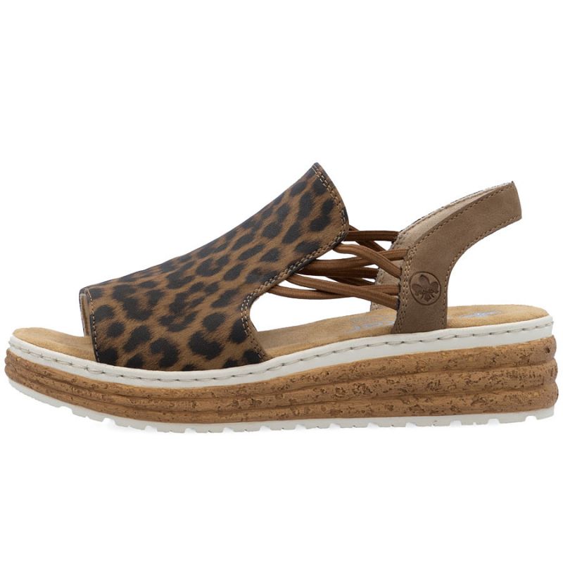 Women's beige leopard print platform sandals Rieker 62741-90 Footwear Your Sports Performance