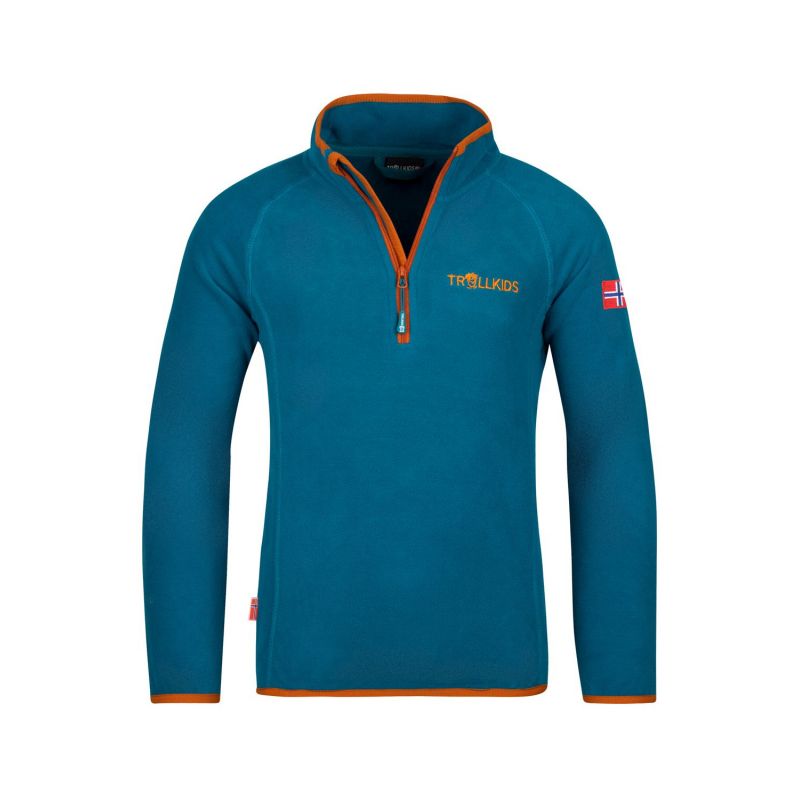 Trollkids Kids Nordland Half Zip Unisex Fleece Sweatshirt Deep Lagoon/Cinnamon Lightweight and Breathable Blue (707-178) In preparation Your Sports Performance
