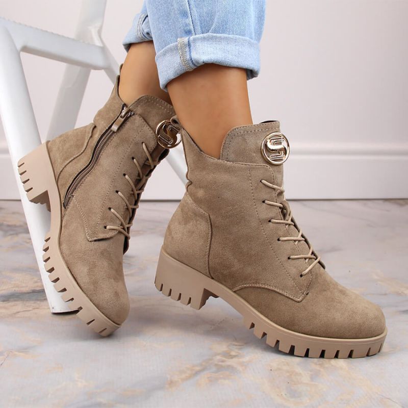 Insulated suede ankle boots with high heel and platform M.Daszyński W SAN22, beige Footwear/Lifestyle/M.Daszyński Your Sports Performance