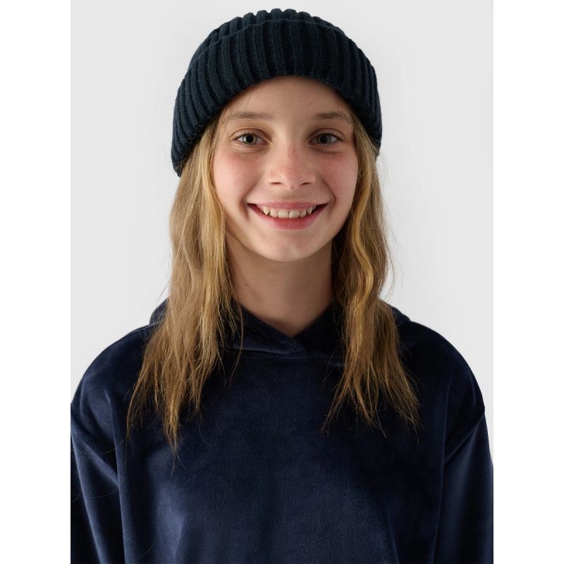 Girls' velour sweatshirt with hood, unzipped, 4F 4FJWAW24TSWSF1216-31S *Kategoria tymczasowa Your Sports Performance