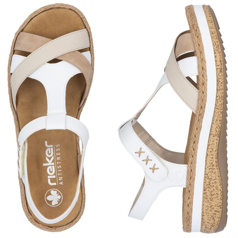 Rieker V0919-80 women's white wedge sandals Rieker