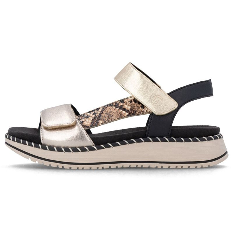Women's metallic gold leather platform sandals Remonte by Rieker D3J50-90 Rieker