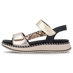 Women's metallic gold leather platform sandals Remonte by Rieker D3J50-90 Rieker