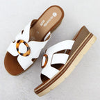 Women's leather wedge sandals white Remonte D2L52-80 Footwear Your Sports Performance