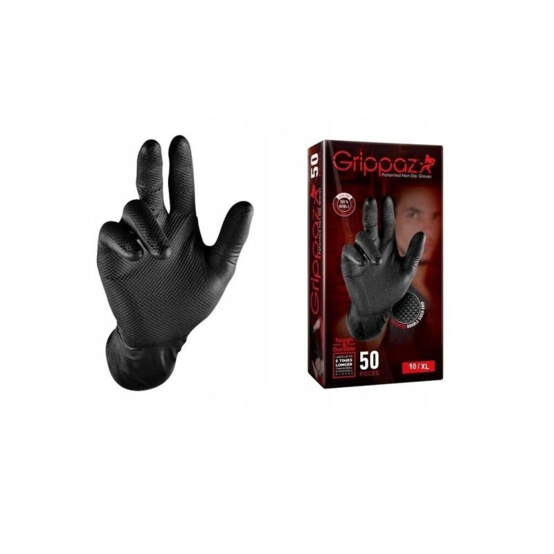 GRIPPAZ Premium Nitrile Gloves Black L 50s Części/Rękawice Your Sports Performance