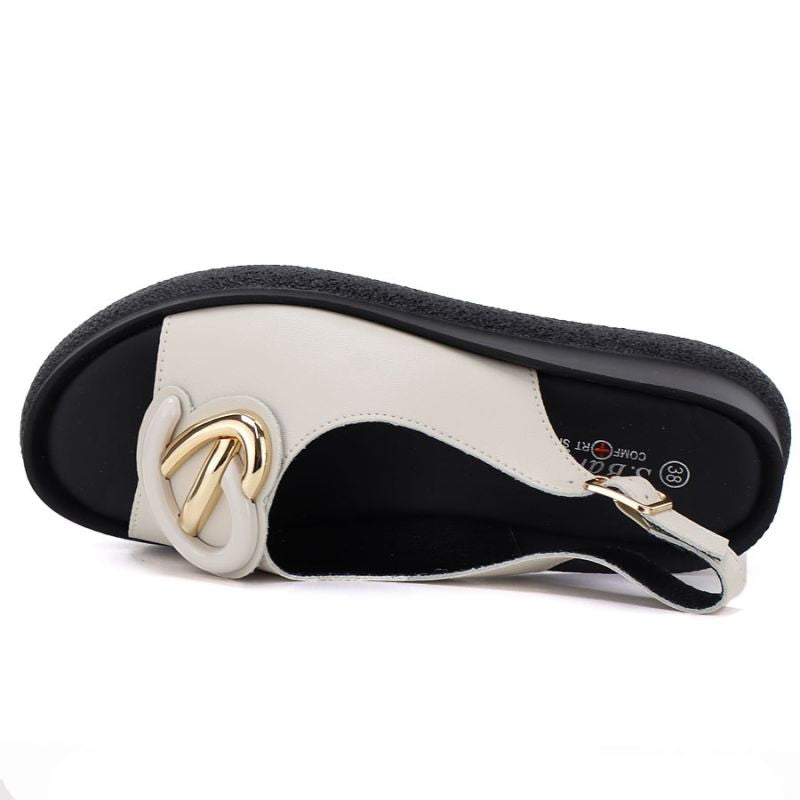 Women's beige leather platform sandals S.Barski 61-6047 S.Barski
