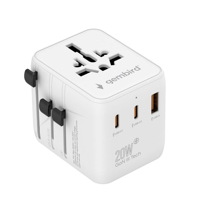 GEMBIRD UNIVERSAL TRAVEL ADAPTER 20W, WHITE Kable i adaptery/Adaptery, przejściówki Your Sports Performance