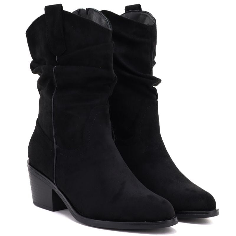 Women's ankle boots, ruffled cowboy boots, black, Vinceza HX27-16536