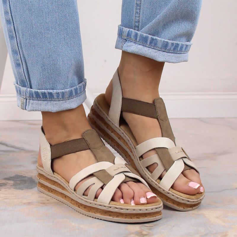 Rieker W RKR505A comfortable wedge sandals beige Footwear/Outdoor/Rieker Your Sports Performance