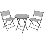 BALCONY FURNITURE SET ROUND TABLE AND 2 FOLDING CHAIRS GRAY Home and Garden/Garden Your Sports Performance