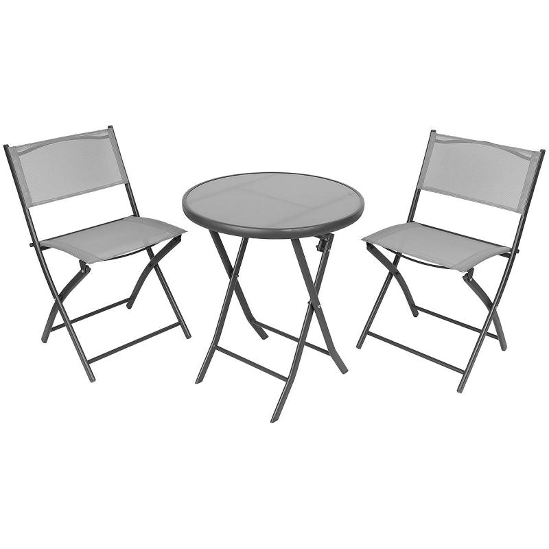 BALCONY FURNITURE SET ROUND TABLE AND 2 FOLDING CHAIRS GRAY Home and Garden/Garden Your Sports Performance