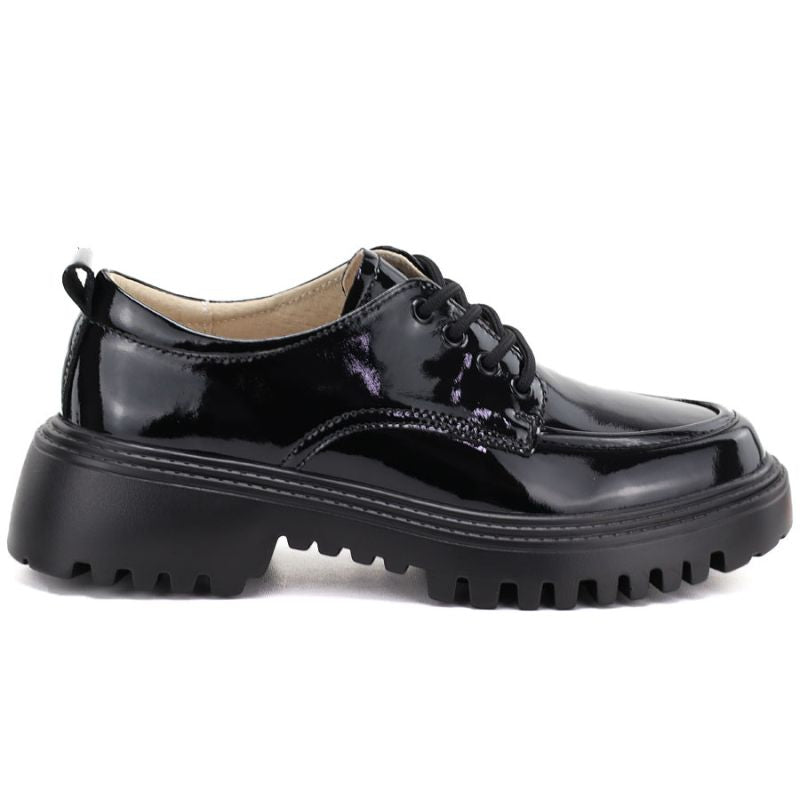 Women's grunge patent leather shoes in black Artiker 59C1128