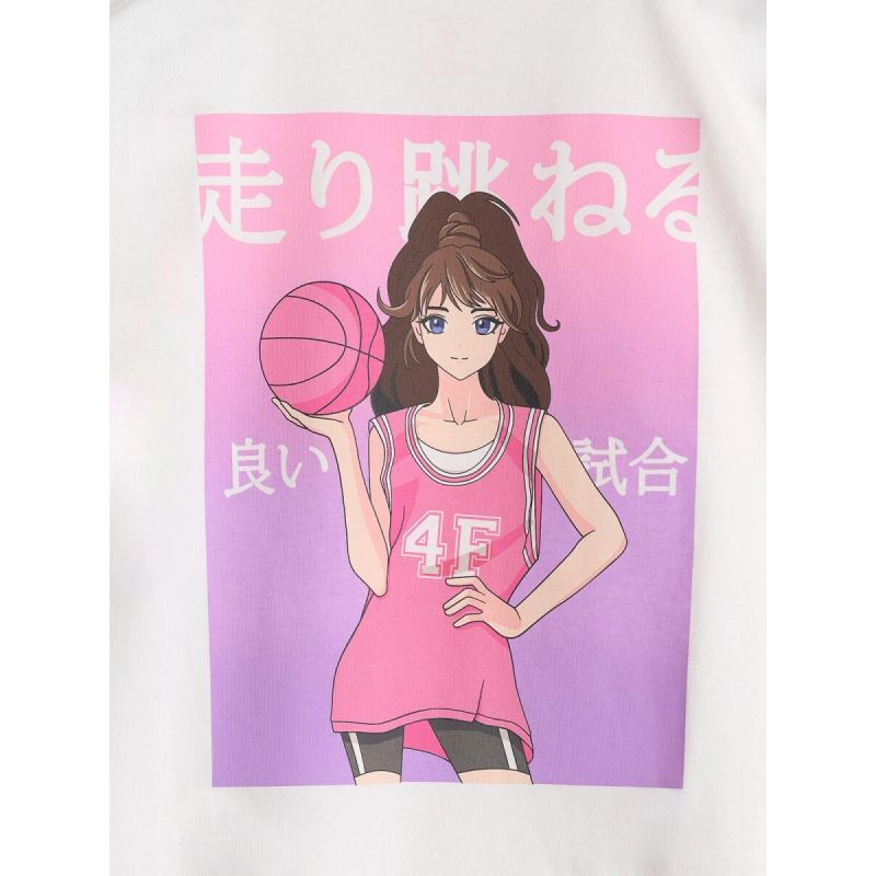 Oversized T-shirt with print for girls 4F 4FJRAW25TTSHF2935-11S 4f