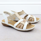 Comfortable women's slip-on sandals with elastic straps, white Rieker 65918-81 Footwear Your Sports Performance