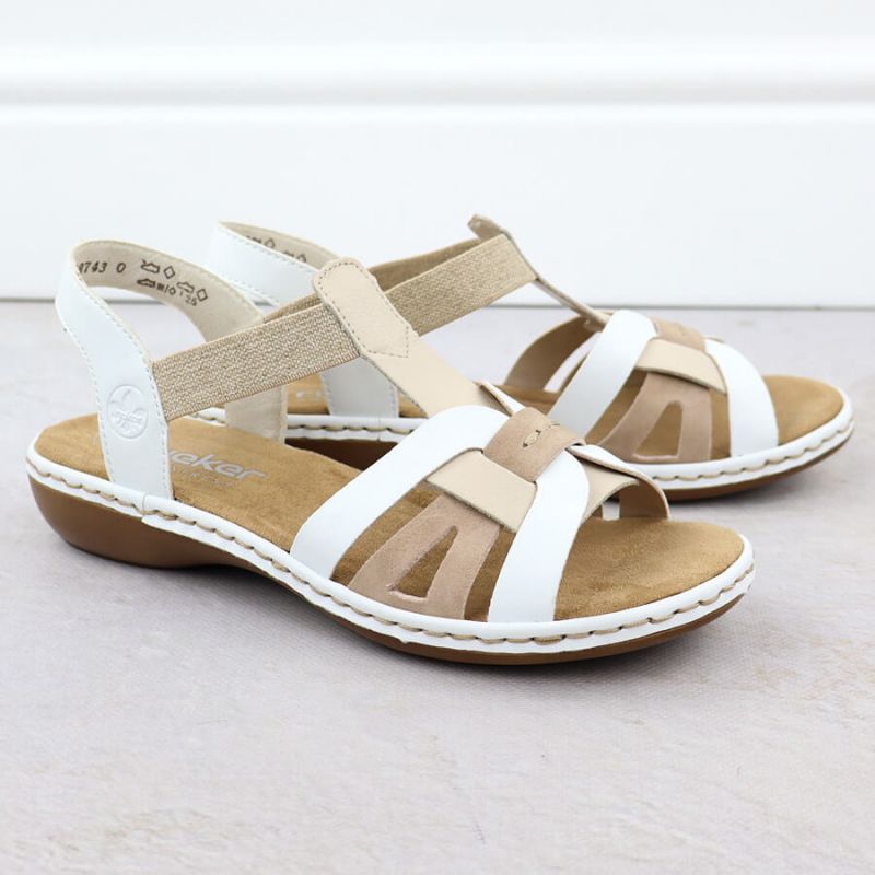 Comfortable women's slip-on sandals with elastic straps, white Rieker 65918-81 Footwear Your Sports Performance