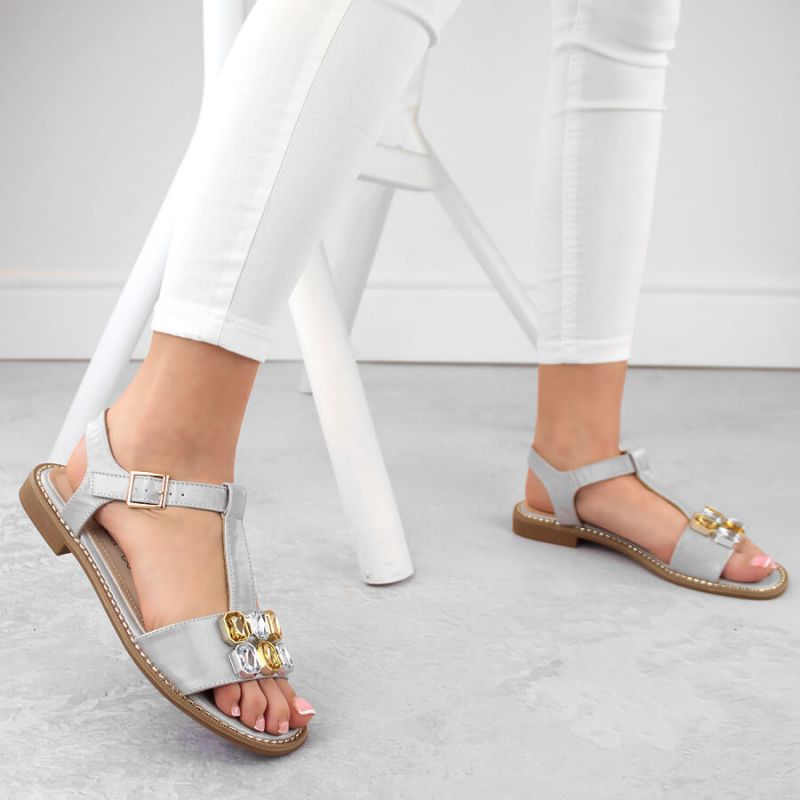 Comfortable sandals with zircons S.Barski W OLI261B, silver Footwear/Lifestyle/S.Barski Your Sports Performance