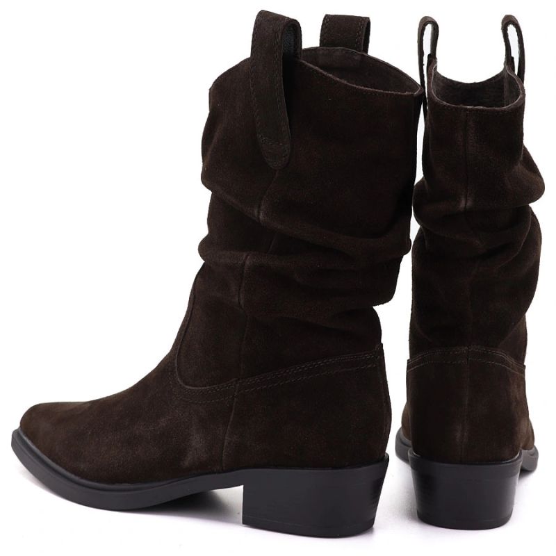 Women’s chocolate-brown leather ruched cowboy ankle boots Sergio Leone BT-16-S