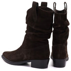 Women’s chocolate-brown leather ruched cowboy ankle boots Sergio Leone BT-16-S
