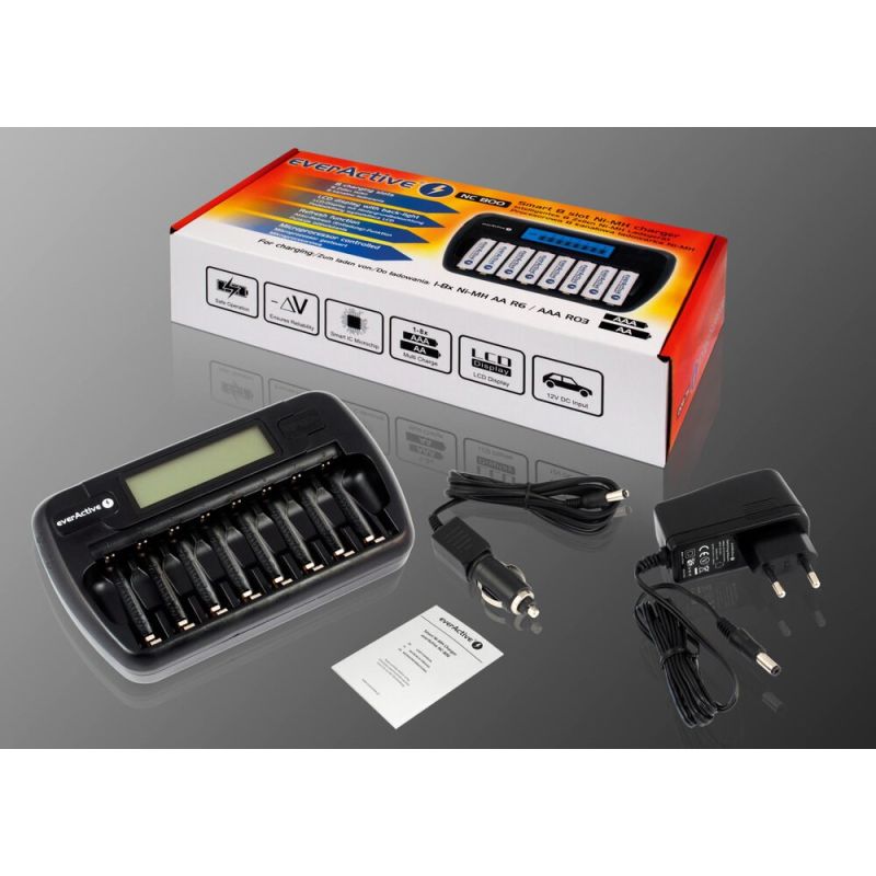EVERACTIVE AAA/AA PROCESSOR CHARGER, 8 FULLY INDEPENDENT CHANNELS, CHARGING, REFRESHING, 12V ADAPTER INCLUDED NC-800 Baterie, akumulatorki i ładowarki/Ładowarki akumulatorowe (bez akumulatorków) Your Sports Performance