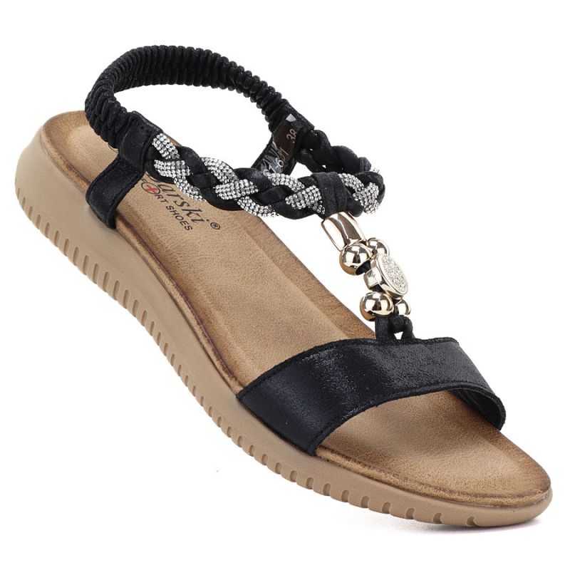 Women's black elastic strap sandals S.Barski KV61-6051 S.Barski
