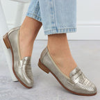 Women's openwork loafers, metallic gold, Potocki 12581 Footwear Your Sports Performance