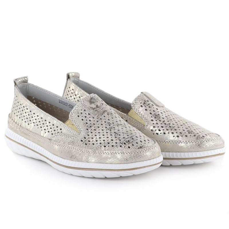 Women's leather openwork shoes in gold Jezzi 5364 To be categorized Your Sports Performance