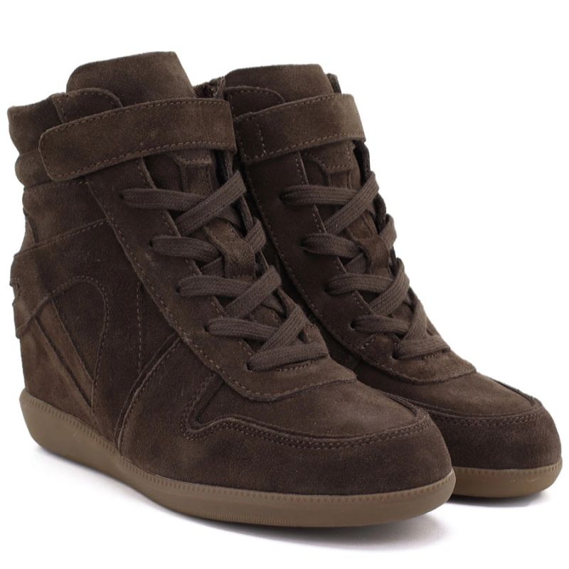 Women’s leather wedge sneakers ankle boots in chocolate Vinceza 31712
