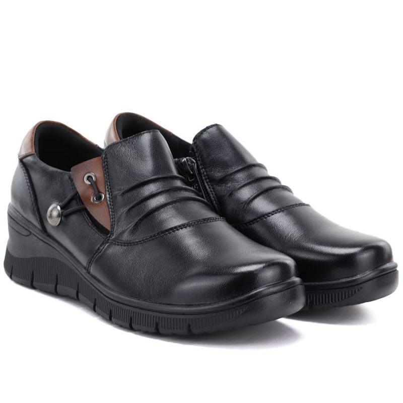 Women's leather wedge shoes, black, Vinceza 133118