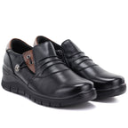 Women's leather wedge shoes, black, Vinceza 133118