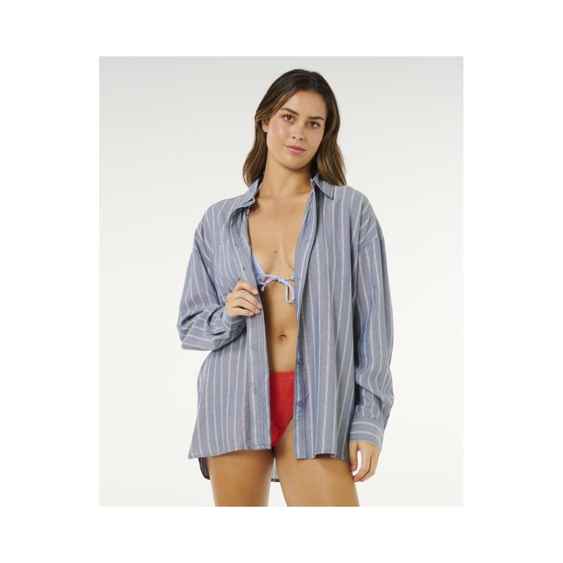 RIP CURL Women's Beach Days Pinstripe Shirt Blue