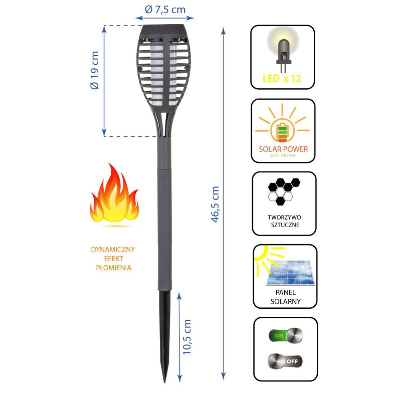 TORCH SOLAR LAMP DANCING FLAMES 12 LED SMD 7.5x7.5x46.5CM SET OF 5 PCS Home and Garden/Lighting Your Sports Performance