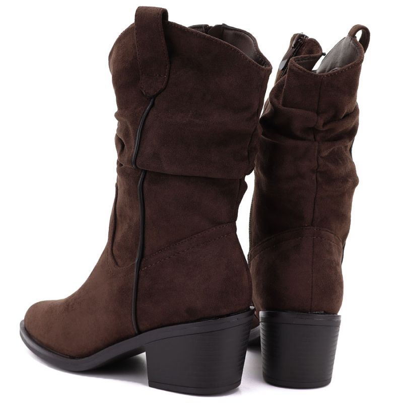 Women's ankle boots, ruffled cowboy boots, brown, Vinceza HX27-16536
