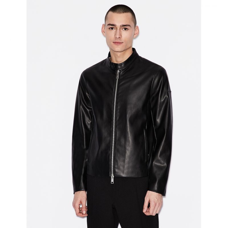 Armani Exchange Men's Stand-Up Collar Leather Jacket (8NZB08-ZNAAZ-1200) In preparation Your Sports Performance