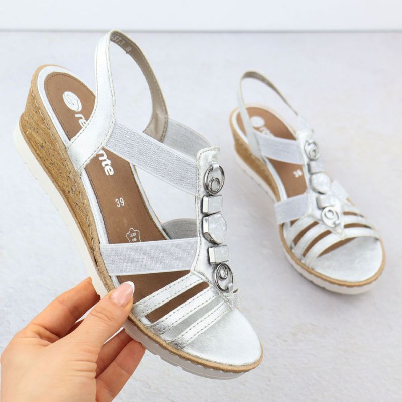Women's wedge sandals with elastic bands silver Remonte R6264-92 Footwear Your Sports Performance