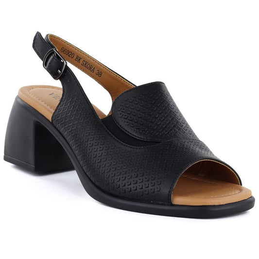 Women's black leather high-heeled sandals Vinceza 26-66920 Vinceza